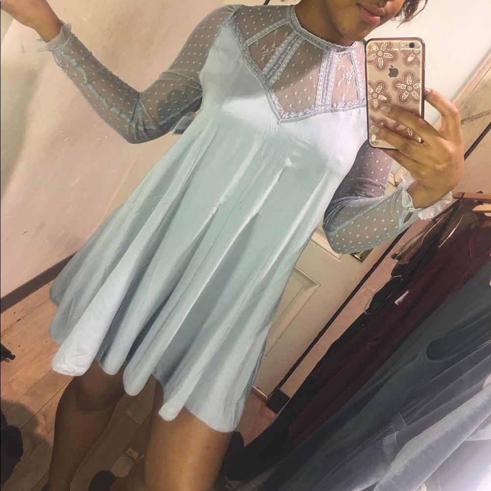 Kimchi Blue Aline Mini Dress with Lace Sleeves